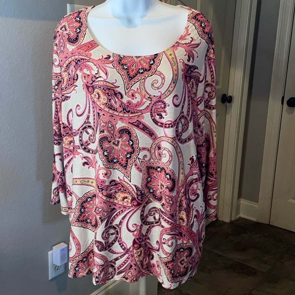 JM Collection Women’s Paisley Pink Hues Blouse Top Size 2X